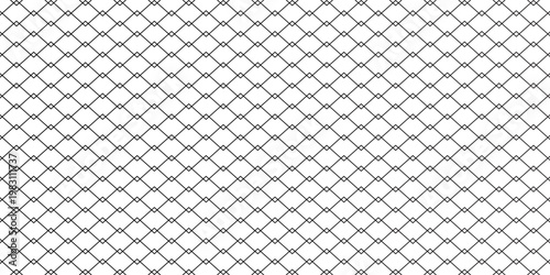 Steel wire chain link fence seamless pattern. Metal lattice with rhombus, diamond shape silhouette. Grid fence background.