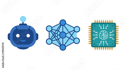 Robot Network Microchip Technology Icons Set.