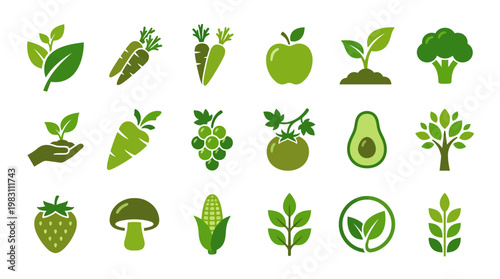 Variety of fresh green vegetable icons.
