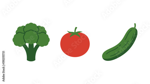 Broccoli tomato and cucumber vegetables.