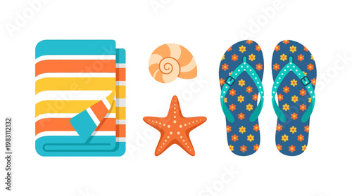 Beach flip flops and starfish.