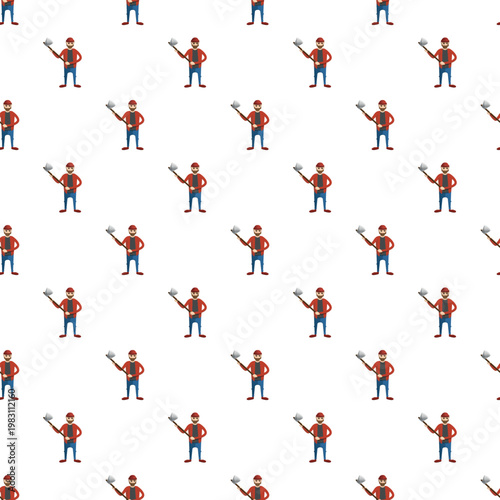 Seamless pattern featuring a lumberjack cartoon character holding an axe