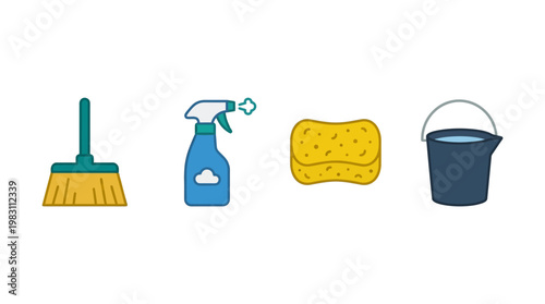 Cleaning supplies and tools set.