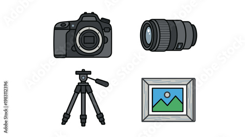 Camera and photography equipment still life.