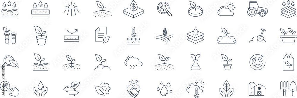Fototapeta premium Agriculture icons Pixel perfect. Nature, biology, waterAgriculture icons . Nature, biology, water,