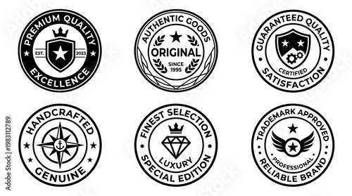 Black and white quality guarantee labels.