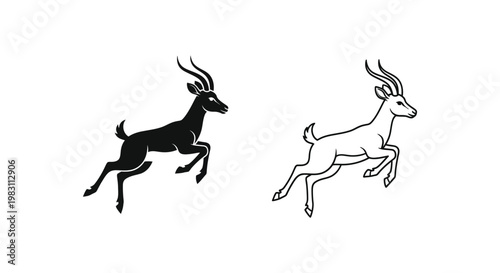 Antelope Deer Silhouette Art Prints - Elegant Animal Line Art Designs Vector