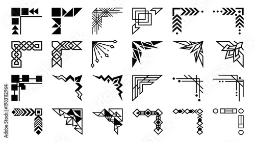 Geometric shapes and abstract symbols.