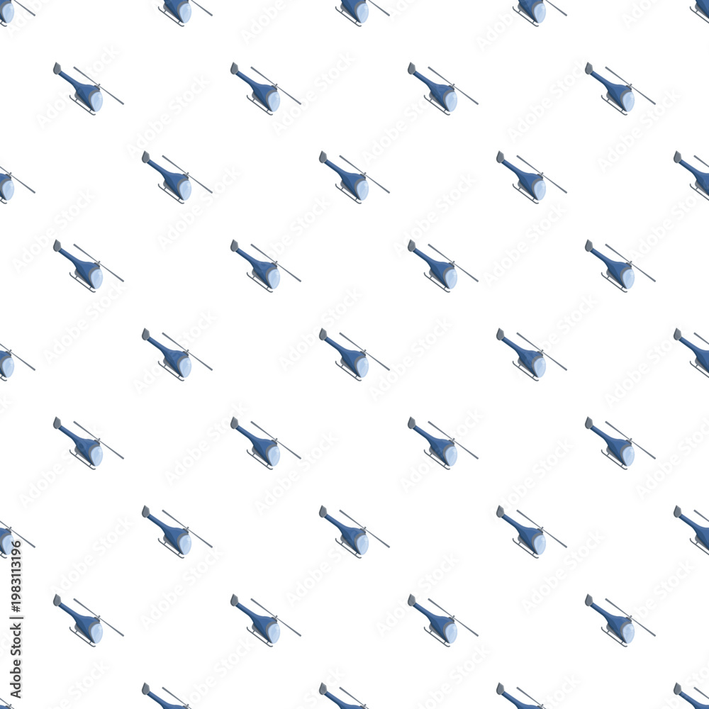 Fototapeta premium Blue isometric helicopters forming a repeating seamless pattern on a white background