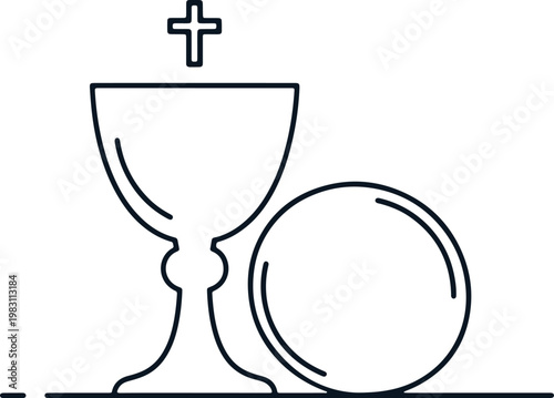 Christian symbolism depicting a chalice and cross together in a minimalist drawing