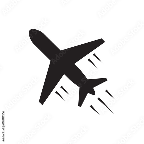 Airplane Takeoff Silhouette Icon with Flight Path Trail Jet Plane Aviation Travel Symbol Logo Vector Illustration