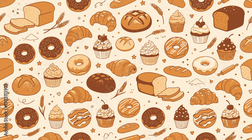 Variety of sweet baked pastry desserts.