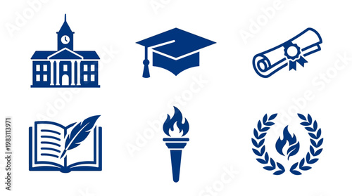Education icons with graduation cap.