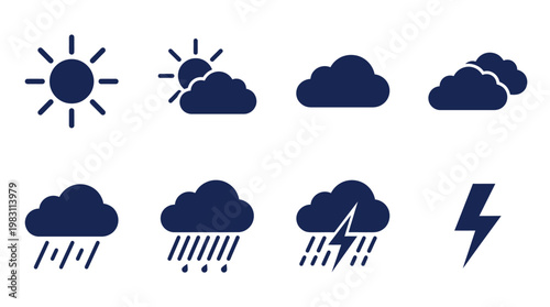Weather forecast icons on white background.