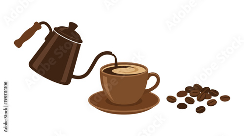 Brown coffee cup with saucer.