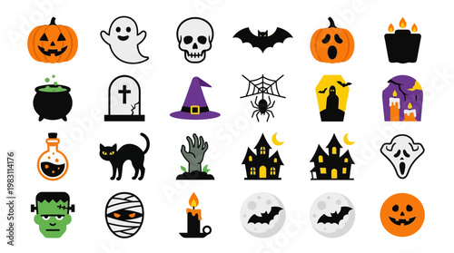 Halloween icons and symbols set.