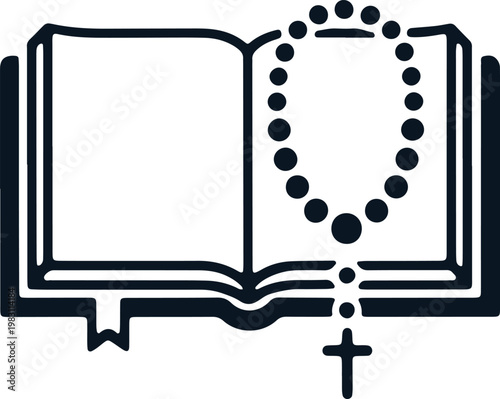 Open book with rosary beads forming a heart shape on the page