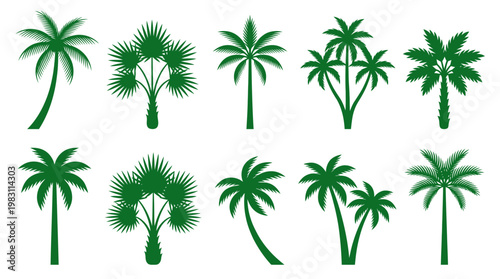 Collection of various palm tree silhouettes.