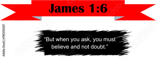 James 1:6 Bible Verse Banner Red Ribbon Black Brush Stroke Quote Scripture Christian Religious Graphic Design Element Vector Illustration Transparent Background