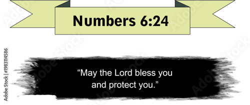 Numbers 6:24 Bible Verse Banner Yellow Ribbon Black Brush Stroke Quote Scripture Christian Religious Graphic Design Element Vector Illustration Transparent Background
