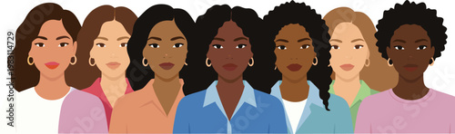 Diverse Group Of Professional Women Standing Together Representing Unity Empowerment Strength Leadership Inclusion And Solidarity In Modern Multicultural Workplace Concept flat vector illustration