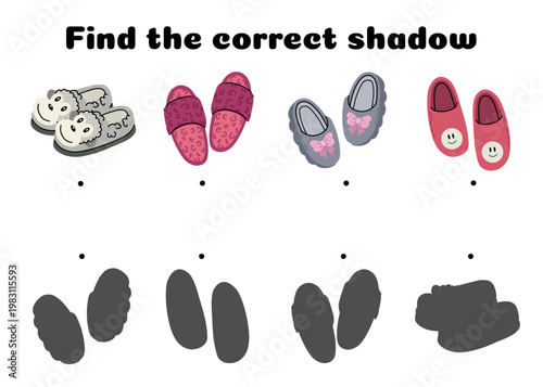 Kids shadow matching game with cozy slippers footwear activity