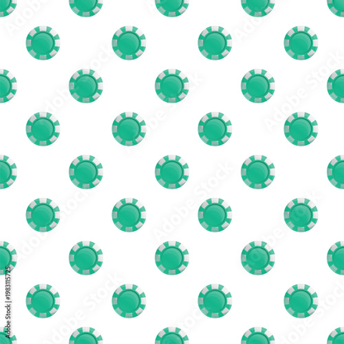 Green poker chips creating a repeating gambling and casino game background pattern
