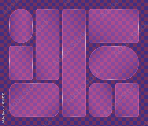 Transparent Glass Frames. Vector illustration of  different types of UI panel shapes set.