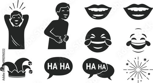 Collection of icons representing laughter and amusement