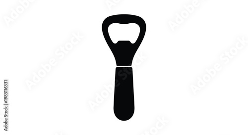 A simple black silhouette of a bottle opener clearly defined and isolated silhouette