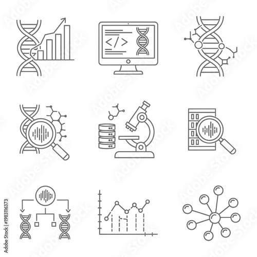 Science and genetics research icons with genetics
