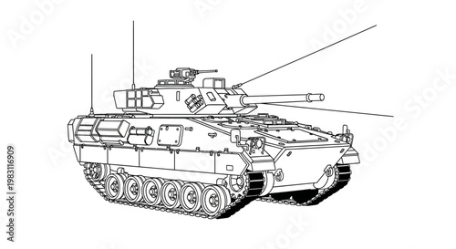 Armored Fighting Vehicle with Turret and Cannon, Military Tracked Vehicle Illustration