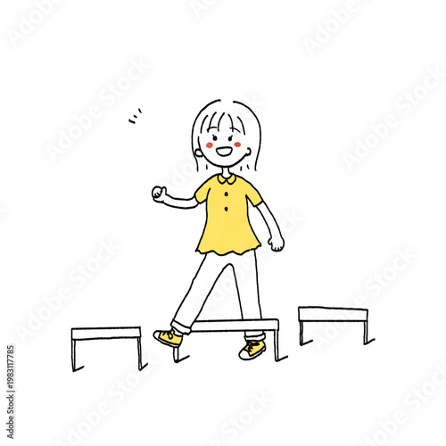 低いハードルを超える女の子のイラスト