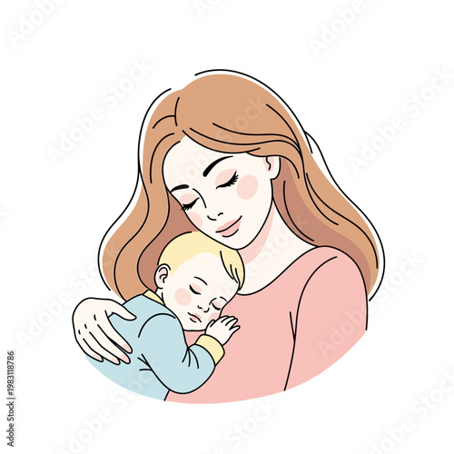 Mother holding sleeping baby in her arms lovingly