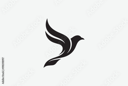 Minimalist flying bird silhouette icon for creative agency and modern digital media brand