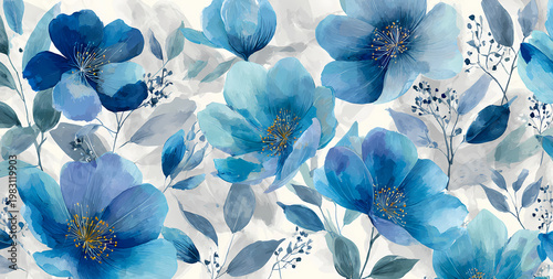 Arrière-plan floral abstrait à l'aquarelle bleue et dorée pour design d'invitation élégant