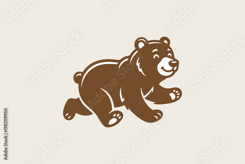 Brown bear running illustration mascot logo for children storybook and animal theme park identity