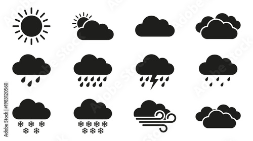 Weather forecast icons on white background.