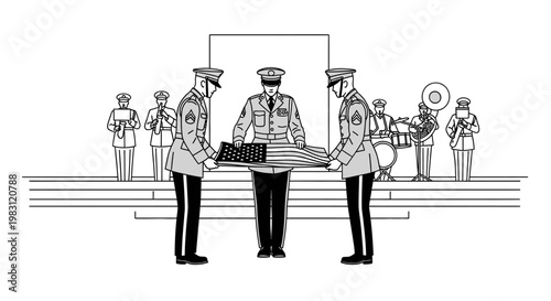 Military Funeral Honor Guard Folds American Flag with Band