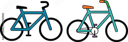 Two cartoon bicycles a side by side illustration of teal and green bike designs