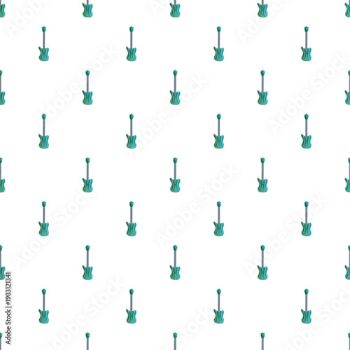 Green electric bass guitars creating a repeating musical instrument background