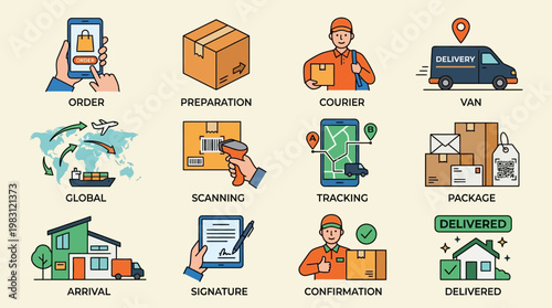 Delivery courier holding package box.