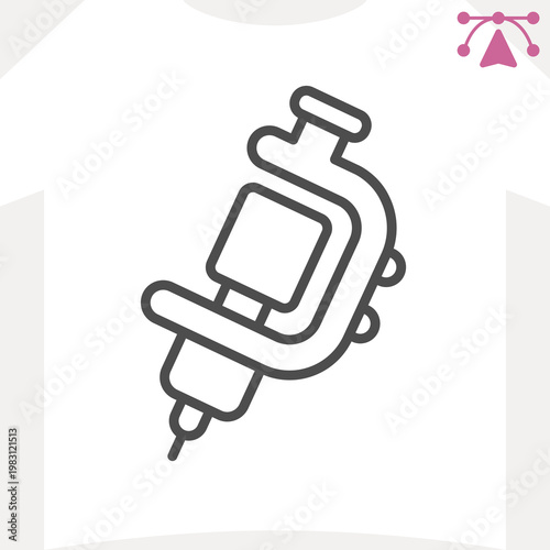 Tattoo pistol with paint jar line icon, instrument concept. Vector graphics. Tattoo machine with a needle and ink sign and editable stroke, outline style icon for mobile or web design.