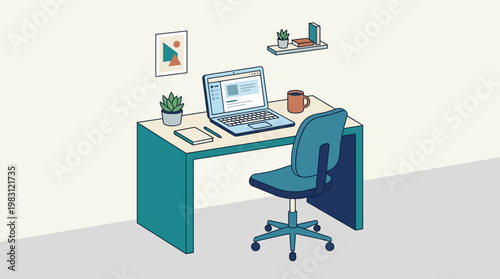 Office Chair with Desk and Laptop.