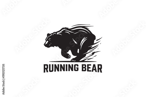 Aggressive running grizzly bear mascot logo for competitive sports and fitness brand identity