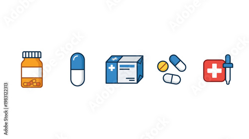 Medical pills and first aid kit.