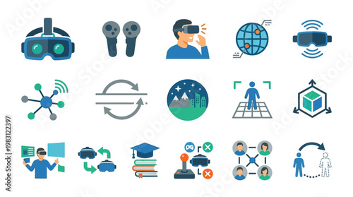 Virtual Reality Technology Icons Set.