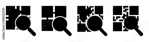 magnifying glass examining qr code patterns for digital scanning and marketing