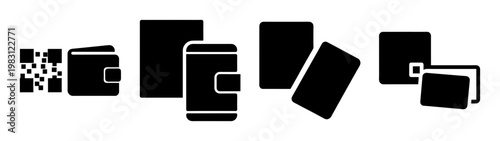 Set of modern mobile payment devices with QR code scanning technology isolated on white