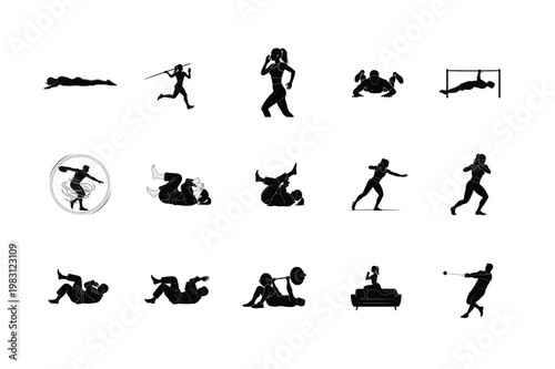 Extreme Parkour and Urban Street Workout Silhouettes Jumping, Climbing, and Athleticism Vector Art Design